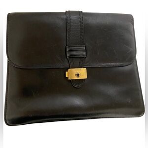 Bally Black and Gold Leather Wristlet Clutch with Elegant Clasp
